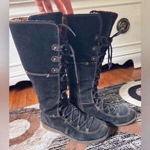 Timberland Black Leather Lace-Up Fleece Lined Boots